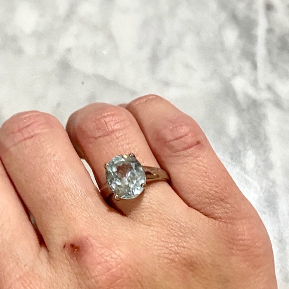 Man Made Aquamarine Silver Setting Cocktail Ring - Picture 8 of 9